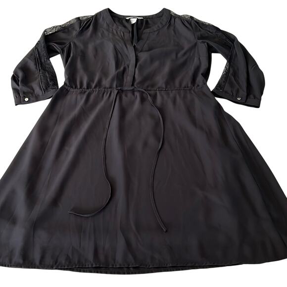 H&M Black Dress Woman Size 8 Silky Polyester Lace Tie Waist Office Casual Date - Picture 5 of 11